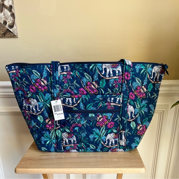 NWT Vera Bradley Miller Travel Bag Tote Trolley Sleeve ~ Kerala Elephants - Picture 5 of 8